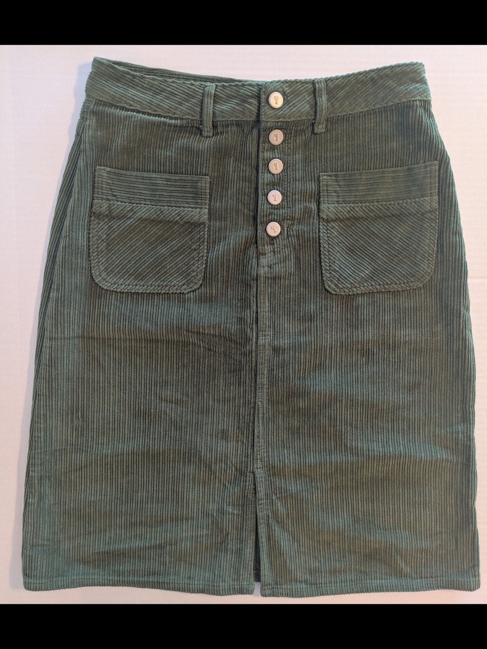 Pilcro and the Letterpress Olive Green Corduroy Skirt Size 8 Petite.
